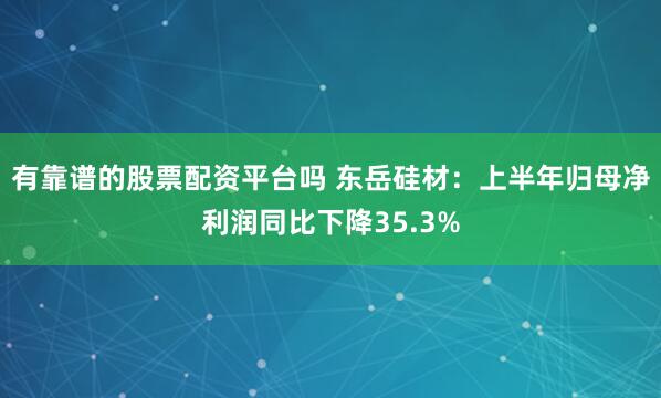 有靠谱的股票配资平台吗 东岳硅材：上半年归母净利润同比下降35.3%